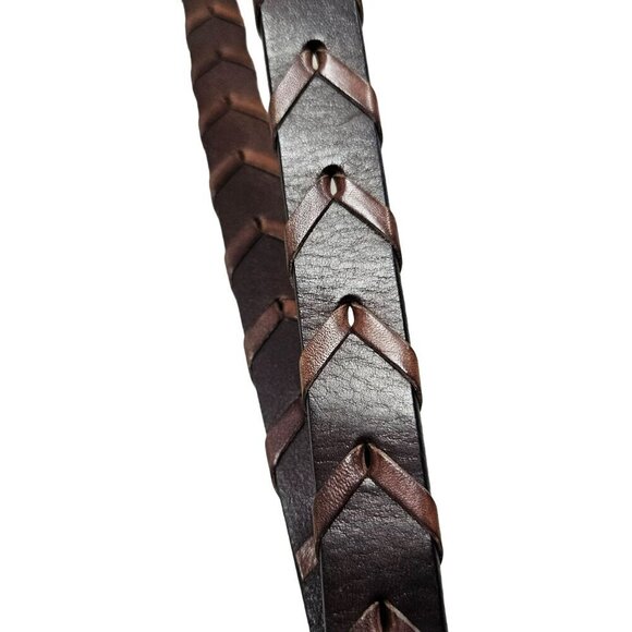 Lauren Ralph Lauren NWOT Brown Braided Leather Belt Brass‎ Buckle Two Tone 32
